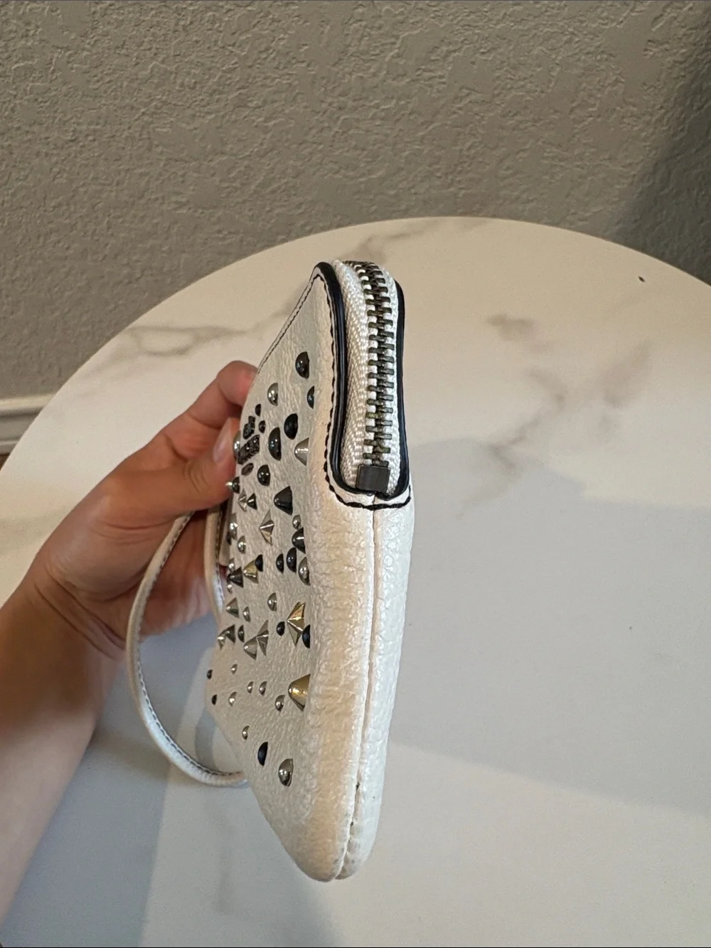 Coach White Leather Wristlet with Mixed Metal Studs - Picture 13 of 14